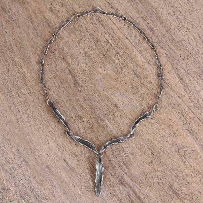 Sterling silver pendant necklace, 'Leaves of the Jungle' - Leaf Motif Sterling Silver Pendant Necklace from Mexico