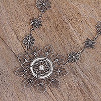 Sterling silver filigree pendant necklace,