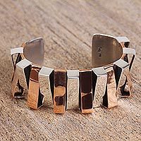 Sterling silver and copper cuff bracelet,