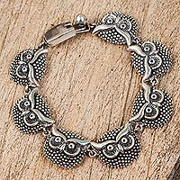 Sterling silver link bracelet, 'Ring of Owls' - Sterling Silver Owl Link Bracelet from Mexico