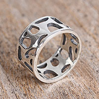 Sterling silver band ring, 'Organic Form'