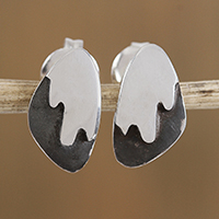 Sterling silver stud earrings, 'Mountain Summits' - Combination Finish Sterling Silver Stud Earrings from Mexico
