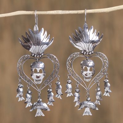 Sterling silver chandelier earrings, 'Miracle of San Miguel' - Religious Taxco Sterling Silver Chandelier Earrings