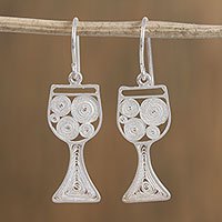 Silver filigree dangle earrings,