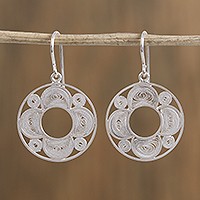 Silver filigree dangle earrings,
