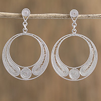 Silver filigree dangle earrings,