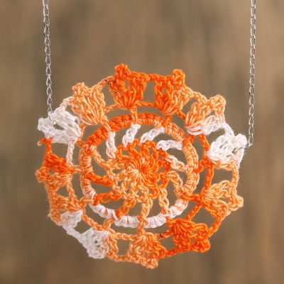 Cotton pendant necklace, Orange Flower