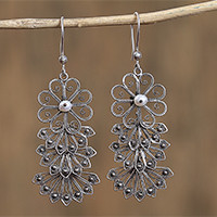 Sterling silver filigree dangle earrings,