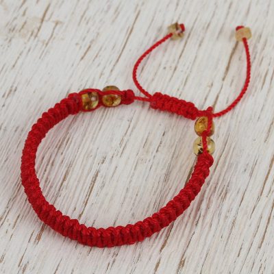 Amber beaded macrame bracelet, Age-Old Passion in Red