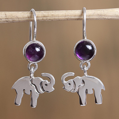 Amethyst dangle earrings, Elephant Purple