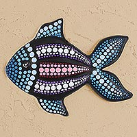 Ceramic wall art, 'Black Fish' - Hand-Painted Ceramic Fish Wall Art from Mexico