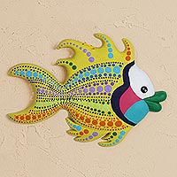 Ceramic wall art, 'Betta Fish' - Hand-Painted Ceramic Betta Fish Wall Art from Mexico