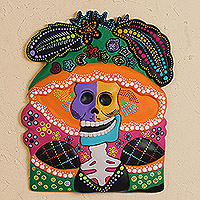 Ceramic wall art, 'Catrina Bust' - Hand-Painted Ceramic Catrina Wall Art from Mexico
