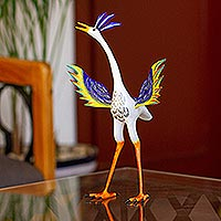 Wood alebrije sculpture, 'Majestic Heron' - Hand-Painted Wood Alebrije Heron Sculpture from Mexico