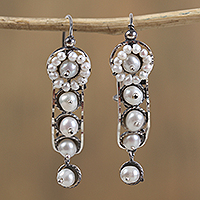 Cultured pearl dangle earrings, 'White Beauty' - White Cultured Pearl Dangle Earrings from Mexico