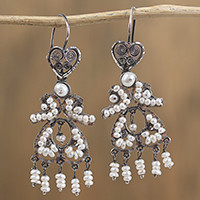 Cultured pearl filigree chandelier earrings,