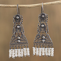 Cultured pearl filigree chandelier earrings,