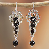 Sterling silver filigree dangle earrings,