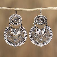 Sterling silver filigree dangle earrings, 'Flower Scrolls' - Floral Sterling Silver Filigree Dangle Earrings from Mexico