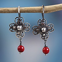 Sterling silver filigree dangle earrings,