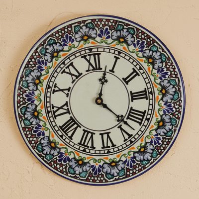 Ceramic clock, 'Timeless Talavera' - Hand-Painted Talavera Ceramic Clock from Mexico