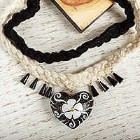 Wood braided pendant necklace,