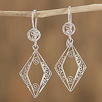 Sterling silver filigree dangle earrings,