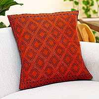 Cotton cushion cover, 'Sunrise Geometry' - Geometric Cotton Cushion Cover in Sunrise and Midnight
