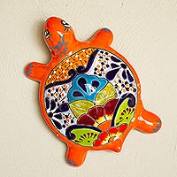 Ceramic wall sculpture, 'Round Turtle' - Hand-Painted Ceramic Turtle Wall Sculpture from Mexico