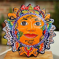 Ceramic wall sculpture, 'Luz del Sol' - Hand-Painted Ceramic Sun Wall Sculpture from Mexico