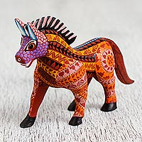 Wood alebrije figurine, 'Steadfast Horse' - Hand-Painted Wood Alebrije Horse Figurine from Mexico