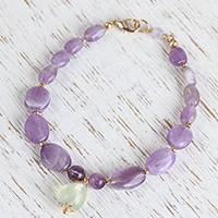 Amethyst and prehnite beaded pendant bracelet,