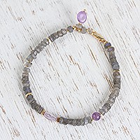 Labradorite and amethyst beaded pendant bracelet,