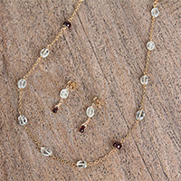 Aquamarine and garnet beaded jewelry set,