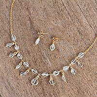 Gold plated aquamarine and quartz jewelry set,