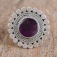 Amethyst cocktail ring, 'Modern Violet' - Amethyst and Sterling Silver Circle Motif Cocktail Ring