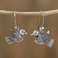 Sterling silver dangle earrings, 'Chiseled Bird' - Taxco Sterling Silver Bird Dangle Earrings from Mexico