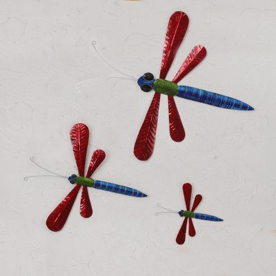 Tin wall art, Dragonfly Family in Blue (set of 3)