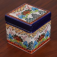 Ceramic decorative box, 'Sweet Talavera' - Talavera-Style Ceramic Decorative Box from Mexico