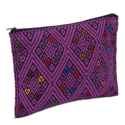Cotton clutch, 'Diamond Patterns in Amethyst' - Diamond Motif Cotton Clutch in Amethyst from Mexico