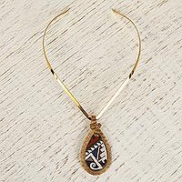 Gold plated ceramic collar pendant necklace,