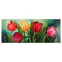 'Tulips' - Signed Painting of Tulips from Mexico