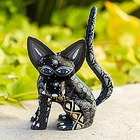 Wood alebrije figurine, 'Black Fox' - Wood Alebrije Fox Figurine in Black from Mexico
