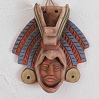 Ceramic mask, 'Noble Eagle' - Earthtone Noble Eagle Warrior Handcrafted Ceramic Wall Mask