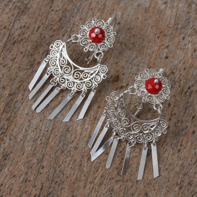 Sterling silver filigree chandelier earrings, Festive Chimes