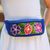 Cotton waist bag, 'Garden on the Go' - Handwoven Blue with Pink Floral Motif Cotton Belt Bag thumbail
