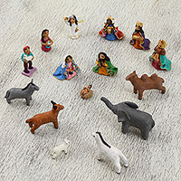 Ceramic nativity scene, 'Glorious Gathering' (15 piece) - Handcrafted Colorful Ceramic Nativity Scene (15 piece)