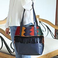 Leather shoulder and cosmetic bag,