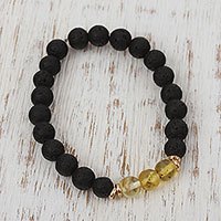 Gold accented amber beaded stretch bracelet,