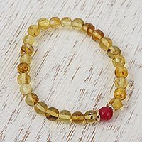 Gold accented amber and agate beaded stretch bracelet,